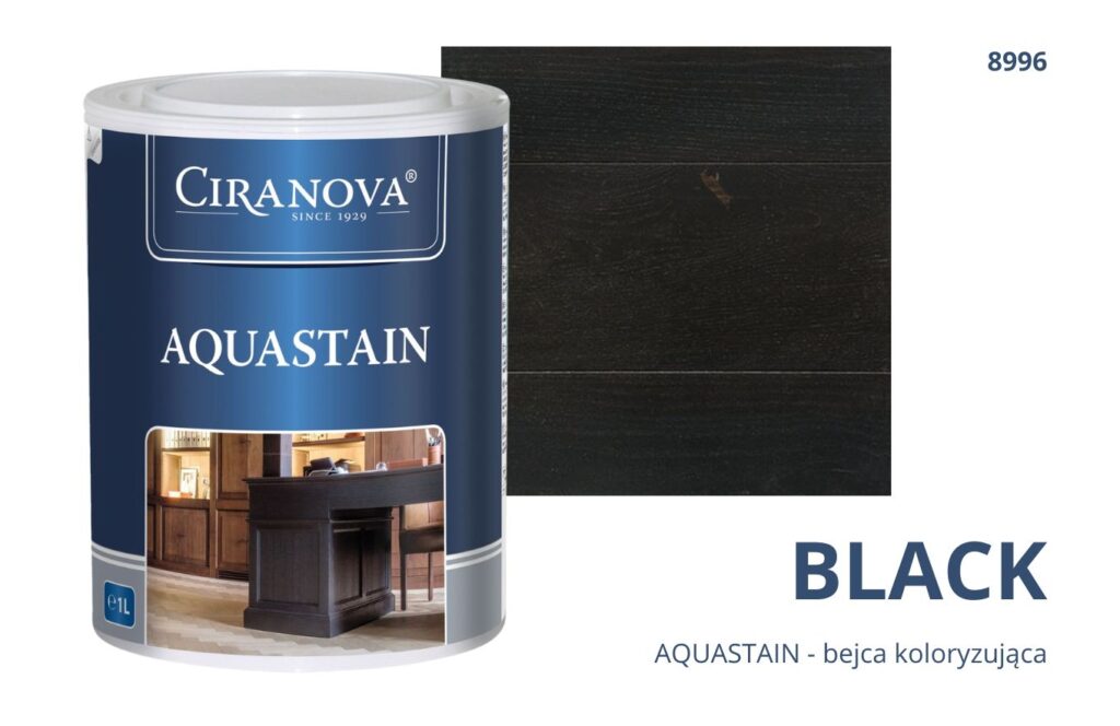 Aquastain CIRANOVA bejca wodna koloryzująca do drewna kolor BLACK 8996 CZARNY Aquastain CIRANOVA bejca wodna koloryzująca do drewna kolor BLACK 8996 CZARNY