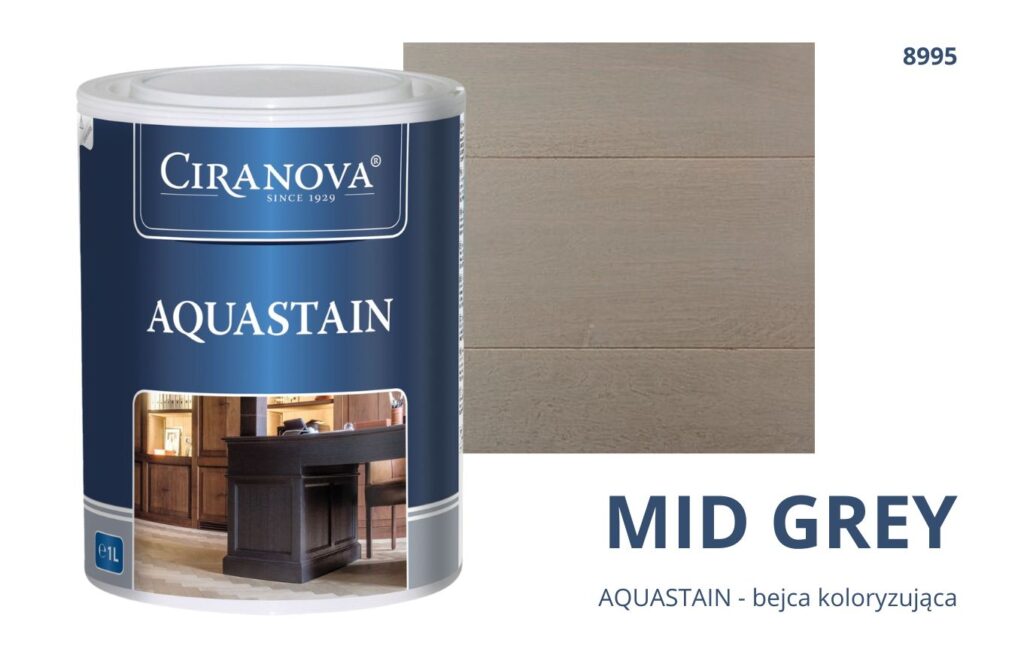Aquastain CIRANOVA bejca wodna koloryzująca do drewna kolor MID GREY 8995 ŚREDNI SZARY Aquastain CIRANOVA bejca wodna koloryzująca do drewna kolor MID GREY 8995 ŚREDNI SZARY