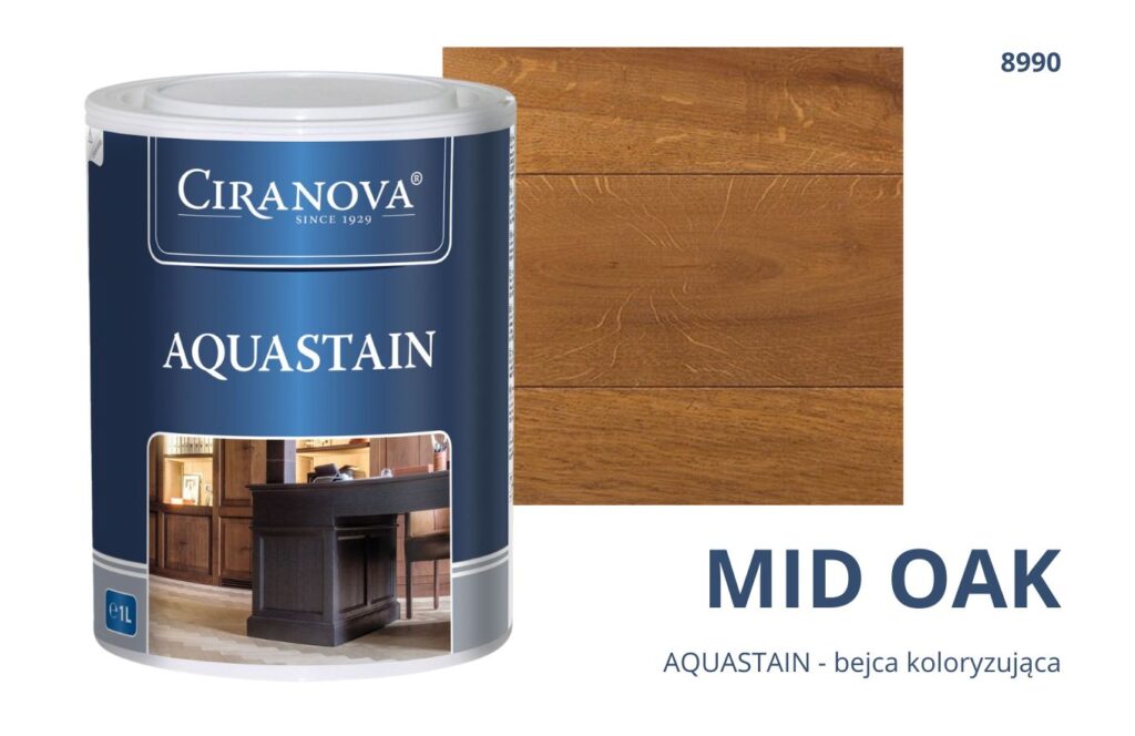 Aquastain CIRANOVA bejca wodna koloryzująca do drewna kolor MID OAK 8990 DĄB ŚREDNI Aquastain CIRANOVA bejca wodna koloryzująca do drewna kolor MID OAK 8990 DĄB ŚREDNI