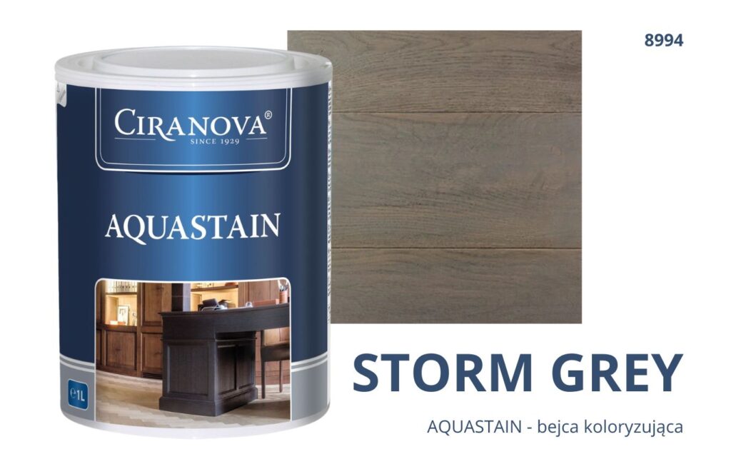 Aquastain CIRANOVA bejca wodna koloryzująca do drewna kolor STORM GREY 8994 SZARY Aquastain CIRANOVA bejca wodna koloryzująca do drewna kolor STORM GREY 8994 SZARY