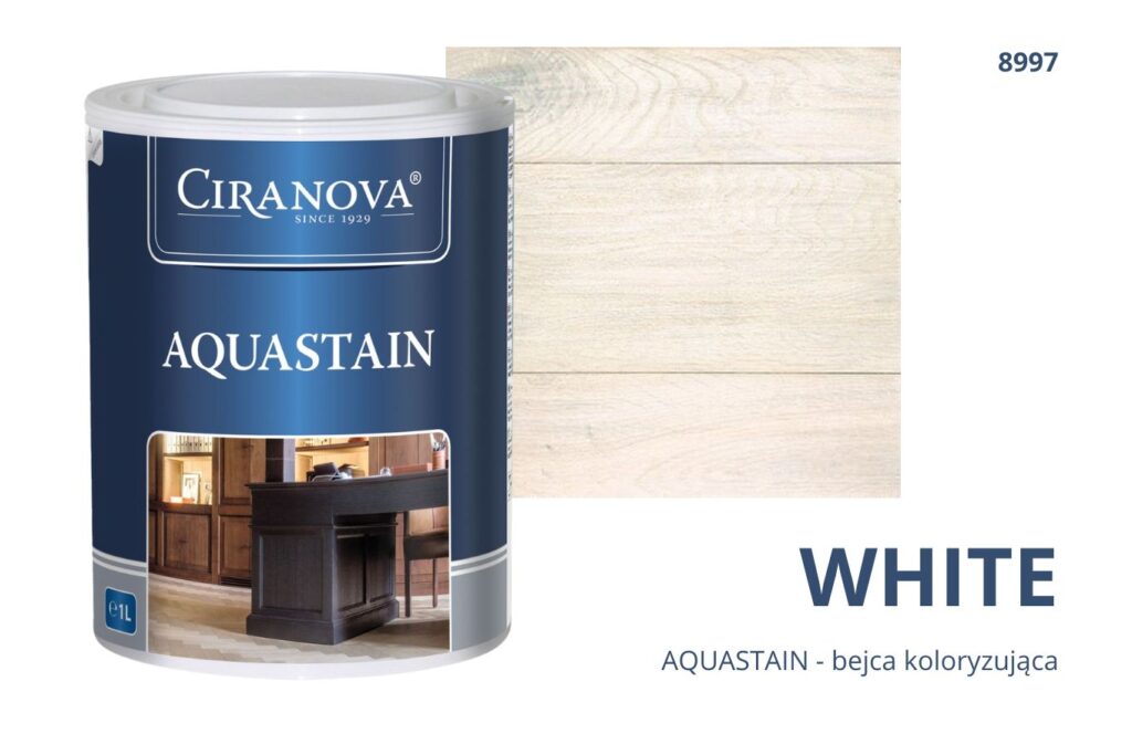 Aquastain CIRANOVA bejca wodna koloryzująca do drewna kolor WHITE 8997 BIAŁY Aquastain CIRANOVA bejca wodna koloryzująca do drewna kolor WHITE 8997 BIAŁY