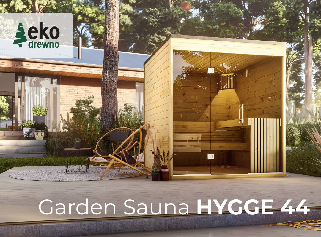 Gotowy prefabrykowana drewniana sauna ogrodowa domek saunowy Garden Saunna Hygge 44 z montażem. EKODREWNO Wrocław