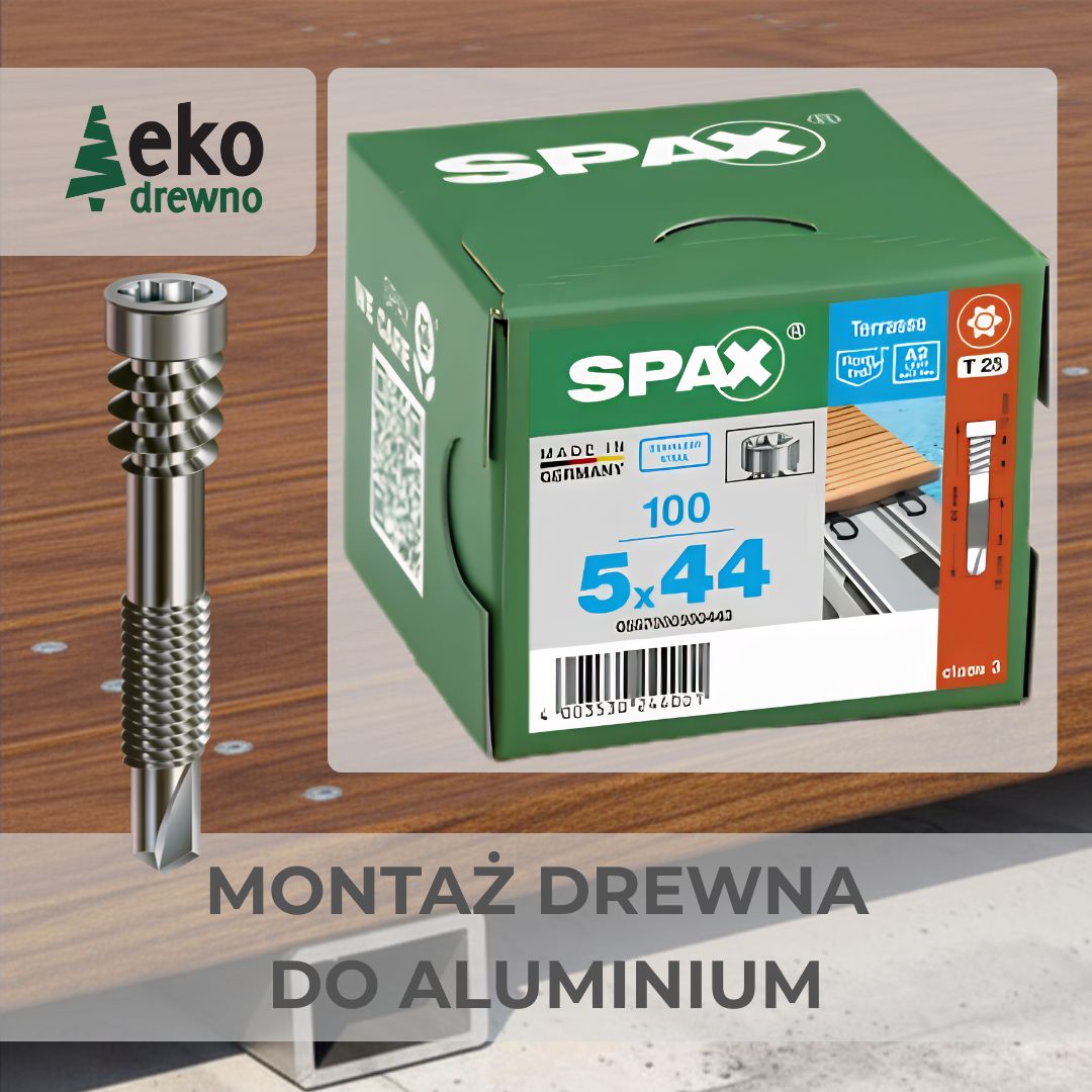 SPAX-D stal A2 TORX T25 wkręt do drewna i aluminium Spax 5x44 5x48 do deski tarasowej montaż do aluminium. Wkręty tarasowe SPAX samowiercące do profilu aluminiowego. EKODREWNO Wrocław SPAX-D stal A2 TORX T25 wkręt do drewna i aluminium Spax 5x44 5x48 do deski tarasowej montaż do aluminium. Wkręty tarasowe SPAX samowiercące do profilu aluminiowego. EKODREWNO Wrocław